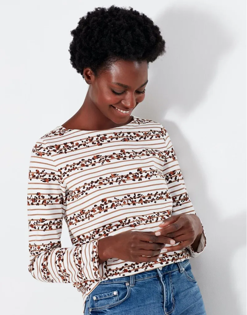 Joules Ladies Harbour Printed Cream Leopard Stripe Top